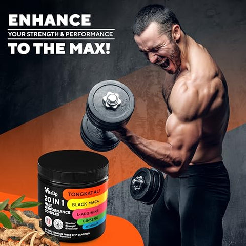 VitaUp - Tongkat Ali 20 em 1 para Homens com Astragalus – Complexo de Desempenho Masculino Feito nos EUA com Raiz de Maca Negra, L-Arginina, Ginseng, Cálcio, Astragalus para Força Normal