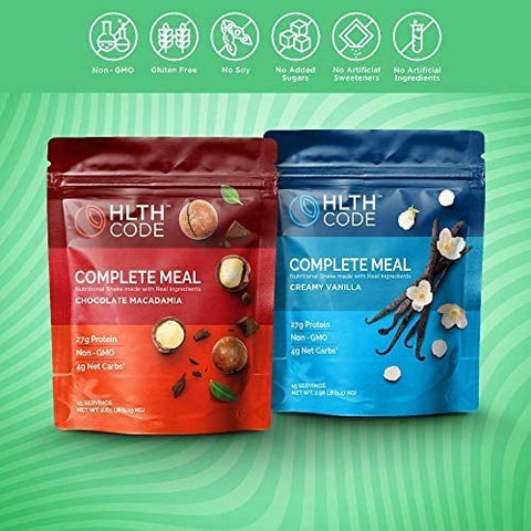 HLTH CODE - HLTH Code – Pó Substituto de Refeição Completo | Alto Teor de Proteína | Sabor Cremoso de Baunilha | 15 Porções