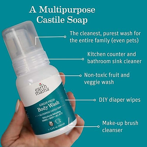 Sabonete Líquido de Gengibre Earth Mama para Pele Sensível – Óleo de Coco Orgânico, Manteiga de Karité, Calêndula – 100% Natural e Vegano