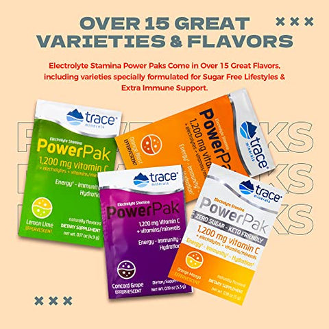 Power Pak Pacotes de Pó Eletrólito Sem Açúcar | 1200 mg Vitamina C, Zinco, Magnésio | Reforça a Imunidade, Hidratação e Energia Natural | Amigo do Keto | Sabor Laranja - Trace Minerals