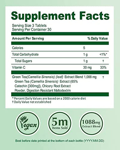VITALBEAUTIE - Metagreen Slim: Extrato de Chá Verde, EGCG, Catequina, Vitamina C – Saúde Física, Níveis Saudáveis de Colesterol, Antioxidante – Suplemento Vegano AMOREPACIFIC – 30 Porções