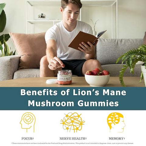 Fundamental Fungi - Gomas de Cogumelo do Leão Orgânico | 90 Porções | Saúde Cerebral, Foco, Clareza