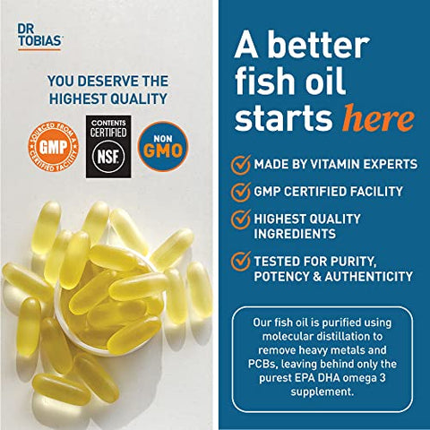 Ômega 3 Óleo de Peixe, 2000mg Triplo Forte Ômega 3 Suplemento com 800mg EPA 600mg DHA Por Porção, Suplementos de Ômega 3 de Óleo de Peixe para Coração, Cérebro - Dr. Tobias