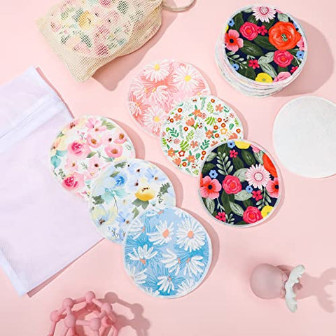 30 Pcs Almofadas de Amamentação Reutilizáveis de Bambu com Bolsa Molhada e de Lavanderia – Pads de Mamilo Florais Presente para Mães que Amamentam (Padrão Vibrante) - Sosation
