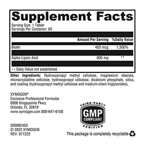 ALAmax CR – Suplemento Antioxidante de Ácido Alfa-Lipóico de Liberação Controlada – Suplemento de ALA 600 mg com Biotina – Suporta Níveis Saudáveis de Glutationa Intracelular no Fígado - XYMOGEN