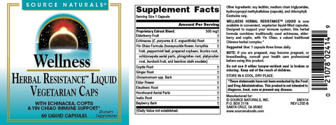 Wellness Herbal Resistance – Echinacea e Coptis | Fortaleça sua imunidade | 60 cápsulas - Source Naturals