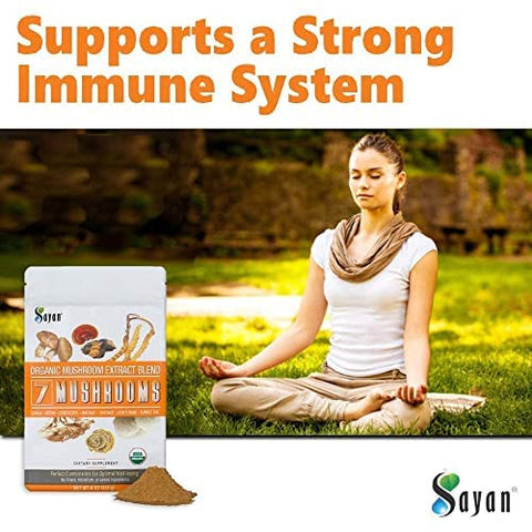7 Cogumelos Orgânicos em Pó 113g – Chaga, Reishi, Cordyceps, Maitake, Shiitake, Lion’s Mane e Turkey Tail – Sem Aditivos, Adicione ao Café - Sayan