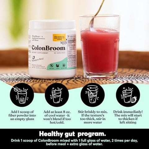 Psyllium em Pó ColonBroom (Morango) – Limpeza do Cólon para Alívio do Inchaço | 100% Natural | 200g