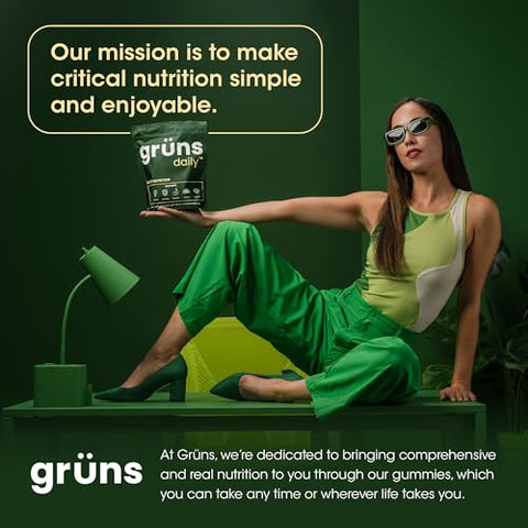 Grüns - Grun’s Daily Gummies – Gomas Super Verdes Orgânicas de Spirulina e Chlorella, Prebióticos para Digestão – 60 gomas