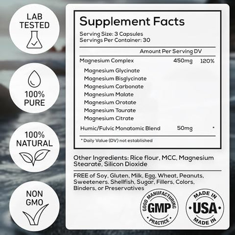 Complexo de Magnésio – 7X Formas, 90 Cápsulas – Magnésio Glicinato, Bisglicinato, Malato, Orotato, Citrato de Alta Absorção – Magnésio de Espectro Completo - Wild Foods