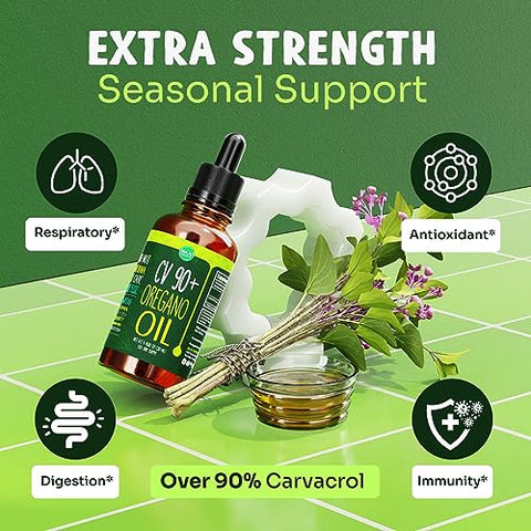 Maju Superfoods - Óleo de Orégano MAJU, Potente 90%% Carvacrol (30 ml) Óleo Essencial de Orégano Selvagem do Mediterrâneo, Aceite de Orégano, Suporte Imunológico e Sazonal, Comparável ao Orgânico