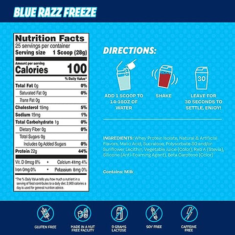 Clear Whey Isolate Blue Razz Freeze – 25 Porções, 22g Proteína por Porção, Sem Açúcar, Amigo do Keto, Sem Soja – Pó de Proteína Transparente, Sabor de Suco - SEEQ