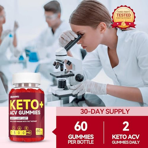 Manewu - Keto ACV Gummies – Gomas de Vinagre de Maçã Orgânico com Mãe – 1500mg – Sem Glúten, Vegano, Não-OGM – Feito nos EUA
