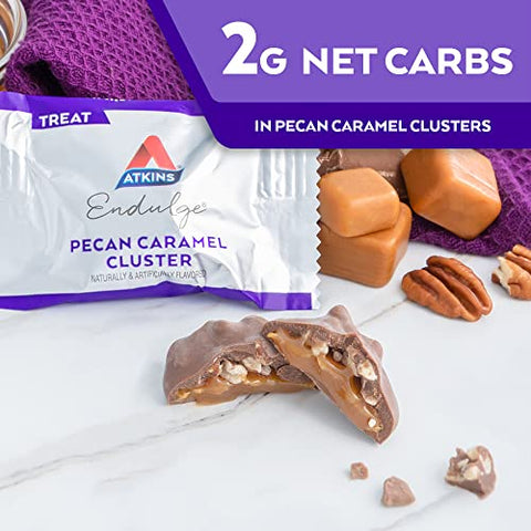 Clusters de Caramelo e Nozes Pecan, Sobremesa Favorita, Rico em Fibras, Baixo Carboidrato, 2g Açúcar, 60 Unidades - Atkins