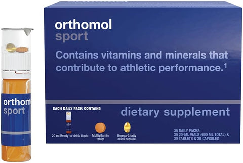 Sport: Suplemento Premium de Nutrição Esportiva com Vitaminas A, B, C, D, E, Zinco, Iodo, Coenzima Q10, L-Carnitina, Ômega-3 e Minerais Essenciais para Desempenho Máximo em 30 Dias - Orthomol