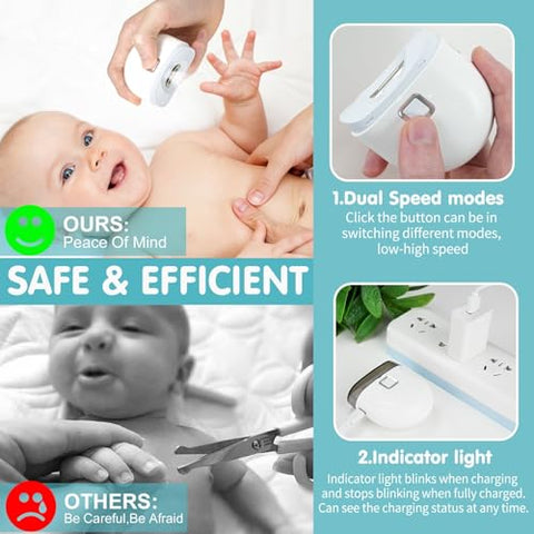 KAZLIE - Cortador de Unhas Automático, Aparador de Unhas Elétrico para Bebês com Luz, 2 Modos de Velocidade, Baixo Volume, Armazenamento de Unhas Cortadas, Lixa de Unha Elétrica Recarregável por USB para Crianças, Adultos, Idosos