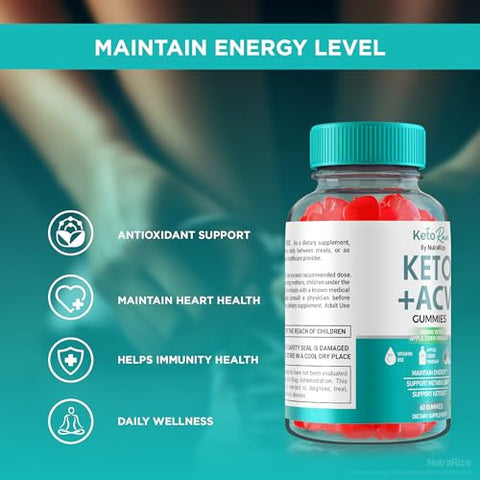 NutraRize - Keto Raw Gummies ACV – Fórmula Avançada de Vinagre de Maçã, Oficial Keto Raw Gummy, Suplemento de Vinagre de Maçã Keto Raw Natural, Vitaminas Keto Raw AVC, Avaliações (60 Gummies)