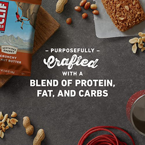 Clif Bar - Barras de Energia CLIF – Amendoim Crocante – Feitas com Aveia Orgânica – Alimento à Base de Plantas – Vegetariano – Kosher (Barras de Proteína de 2,4 Ounces, 12 Unidades) Embalagem Pode Variar