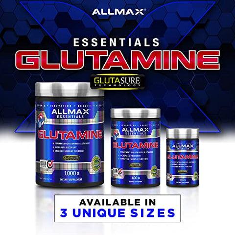L-Glutamina em Pó, Fórmula de Recuperação Muscular, Sem Glúten, Vegano, 400g - ALLMAX Nutrition