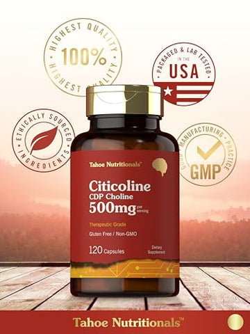 Tahoe Nutritionals - Citicoline 500mg | 120 Cápsulas | Suplemento CDP Colina | Grau Terapêutico | Sem Glúten, Não-OGM