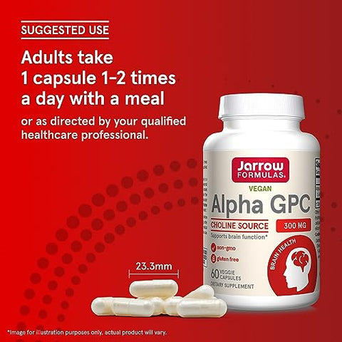 Alpha GPC 300mg – Cápsulas Vegetais para Saúde Cerebral – 60 Unidades - Jarrow Formulas