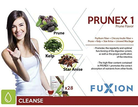 Prunex 1 – Chá Detox de Limpeza do Cólon com Sabor de Ameixa, Libere o Trânsito no seu Sistema Digestivo – 28 Sticks - FuXion