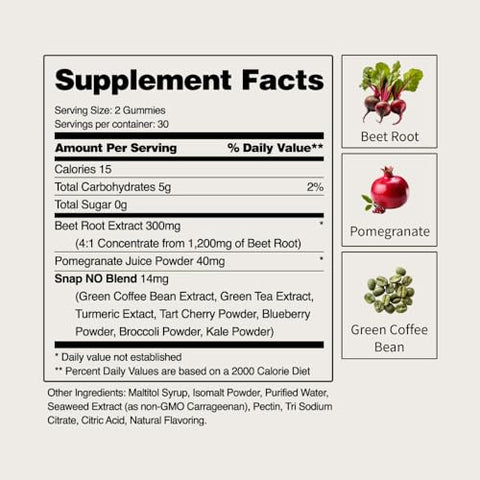 Gomas de Beterraba para o Coração, Suplementos para Fluxo Sanguíneo e Circulação, Saúde Cardíaca, 60 Unidades - Snap Supplements