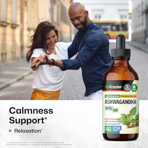 BIO KRAUTER - Ashwagandha Líquido – Gotas de Ashwagandha para Calma – Extrato de Ashwagandha – Suporte Vegano ao Humor – Tintura de Ashwagandha – 120ml