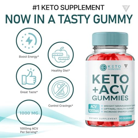 Keto Genesis ACV Gummies – Perda de Peso Avançada, Ketogênese Keto ACV 1000MG Vinagre de Maçã Folate, Genesis Keto Plus ACV Vitamina, Keto Genesis ACV - Fyvus