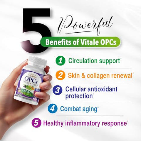 Vitale OPCs | Extrato Premium de Semente de Uva Europeia com Aronia, Bioflavonoides Cítricos | Suporta Circulação, Saúde da Pele e Proteção Celular | 100%% polifenóis - LABO Nutrition