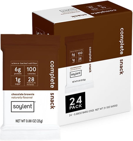 Snack Mini Barras de Proteína – Chocolate Brownie, 1g açúcar, Barras de Proteína, Sem Glúten, 6g de Energia Vegana – 24 unidades - Soylent