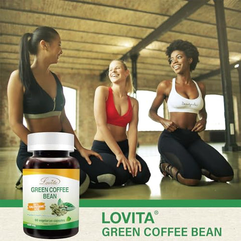Green Coffee Bean Extract: Antioxidante Natural, Alta Potência – 1600mg Equivalente, 50%% Ácido Clorogênico, Suplemento Alimentar Vegano – 60 Cápsulas - Lovita