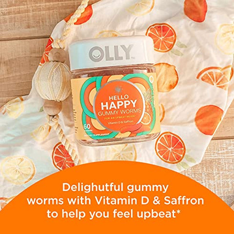 Hello Happy Gummy Worms – Suporte ao Equilíbrio do Humor com Vitamina D – 60 gomas - OLLY