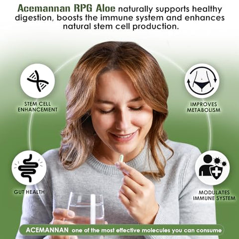 RPG Super Coffee - RPG Acemannan Aloe Vera – Cápsulas de Aloe Vera em Pó para Suporte Imunológico e Intestinal – 60 Cápsulas (250 mg)