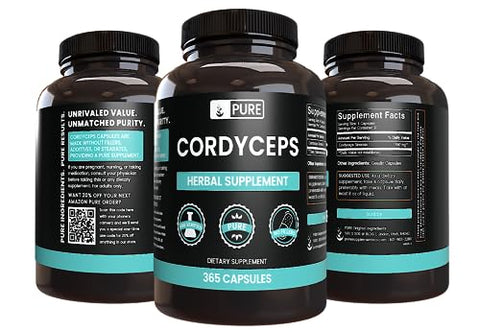 PURE ORIGINAL INGREDIENTS - Cordyceps Puros e Originais, Sem Preenchedores de Magnésio ou Arroz, 365 Cápsulas – Ingredientes Autênticos e de Qualidade