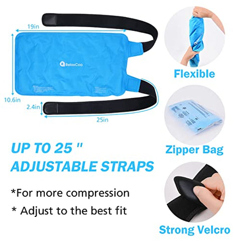 RelaxCoo - Gelo Terapia para Joelho XXL Após Cirurgia, Gel Reutilizável para Lesões no Joelho, Grande Compressa Fria para Alívio da Dor e Inchaço