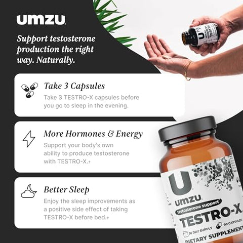 Testro-X | Suplemento de Testosterona para Homens | Energia, Força e Resistência | 60 cápsulas - UMZU