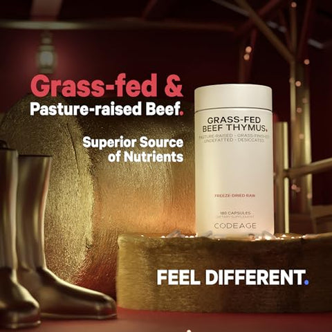 Superalimento de Timo de Gado Criado a Pasto, Liofilizado, Não Desengordurado, Timo Desidratado – 100g - Codeage