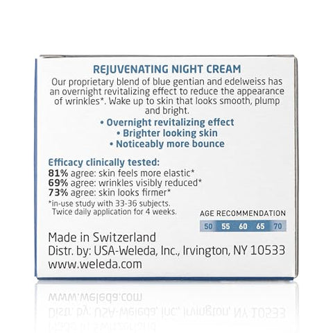 Creme Noturno Rejuvenescedor para o Rosto, Hidratante Vegetal com Genciana Azul e Edelweiss – 50g - Weleda