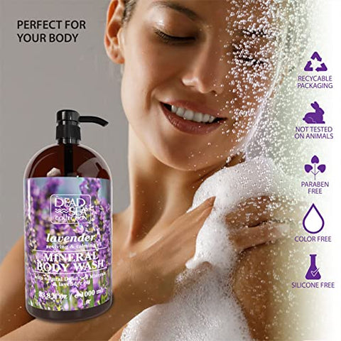 Dead Sea Collection - Coleção Mar Morto Lavanda Body Wash – com Minerais do Mar Morto e Óleo de Lavanda – Limpeza Suave e Hidratação da Pele – Pacote com 2 (2000 ml)
