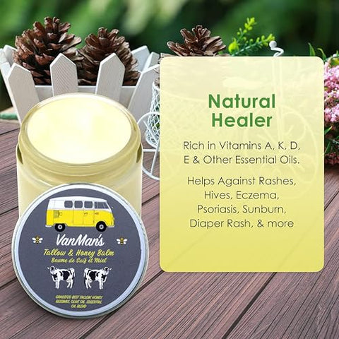 The VanMan Company - Bálsamo de Mel Vanman (60 ml) – Sebo de Gado Alimentado com Grama