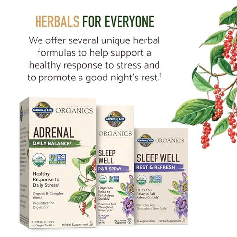 mykind Organics Adrenal Daily Balance – Ervas Adaptogênicas Ashwagandha, Manjericão Sagrado, Complexo B – 60 cápsulas - Garden of Life