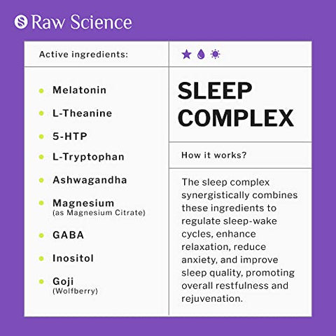 S RAW SCIENCE - Melatonina 10mg – Suplemento para Dormir com L-Teanina, GABA Calm, L-Triptofano – Suplementos para um Sono Profundo com Ashwagandha, Flor de Maracujá, Melissa, Camomila, Magnésio