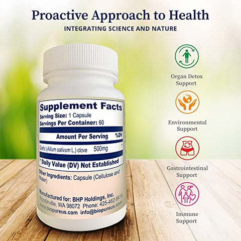 Suplemento de Alho de Alta Allicina – Potente Suplemento Orgânico Rico em Allicina, Minerais Traços, Vitaminas, Aminoácidos | 100% Natural e Puro | Marca BioPure - BioPure