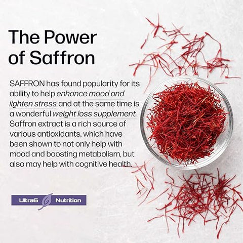 Ultra6 Nutrition - Extrato Puro de Açafrão – Supressor de Apetite para Emagrecimento Feminino – Marca: Pure Saffron Extract