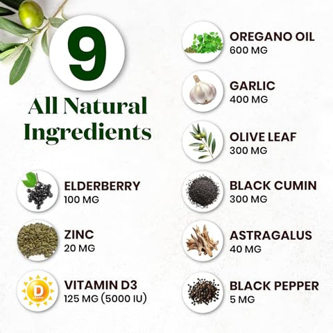 Superfood MD - Óleo de Orégano 6000mg Extrato de Alho 4000mg Folha de Oliveira 3000mg Óleo de Semente Negra 3000mg Suporte Imunológico Astragalus