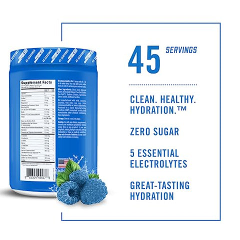 BIOSTEEL - BioSteel Zero Sugar Hydration Mix: Hidratação saborosa com 5 eletrólitos essenciais, sabor Blue Raspberry, 45 porções por pote