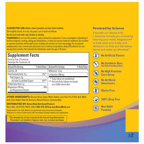 Wellblends Sleep and Recover – Auxílio para Dormir com Melatonina 3mg, L-teanina 200mg e Citrato de Magnésio, 44 Gomas - Nature Made