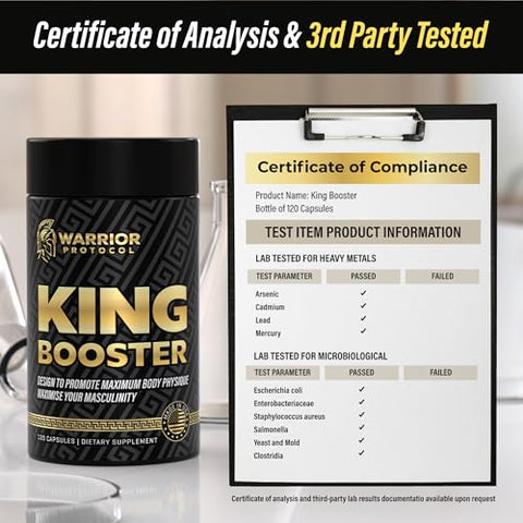 WARRIOR PROTOCOL - King Booster – Pílulas de Vitalidade Masculina para Crescimento Muscular Magro, Aumento de Resistência e Suporte à Recuperação | com Turkesterone, Tongkat Ali e Fadogia Agrestis