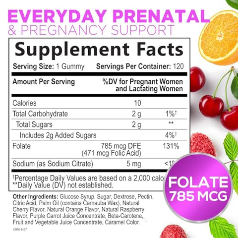 Nature's Nutrition - Gomas de Ácido Fólico para Mulheres 785 mcg, Vitaminas Essenciais Pré-Natais para Mamãe | Marca: Folic Acid Gummies